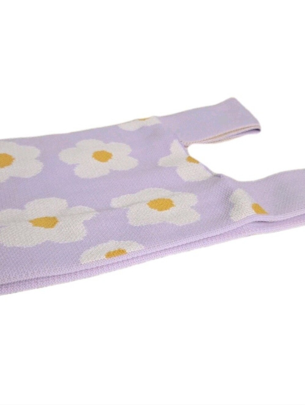 Lavender Knit Knot Bag Mini Tote Wristlet Daisy Floral - Picture 3 of 5